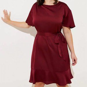 LOFT Plus Satin Tie Waist Flounce Dress